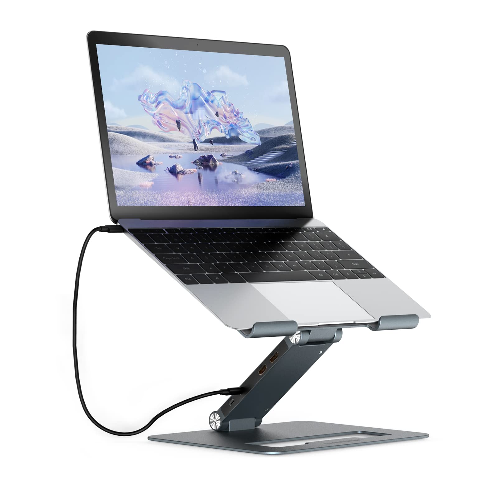 

WAVLINK Aluminum Adjustable Laptop Stand with 9-in-1 USB-C Docking Station, Ergonomic Portable Folding and Heightening Mount for MacBook and Windows