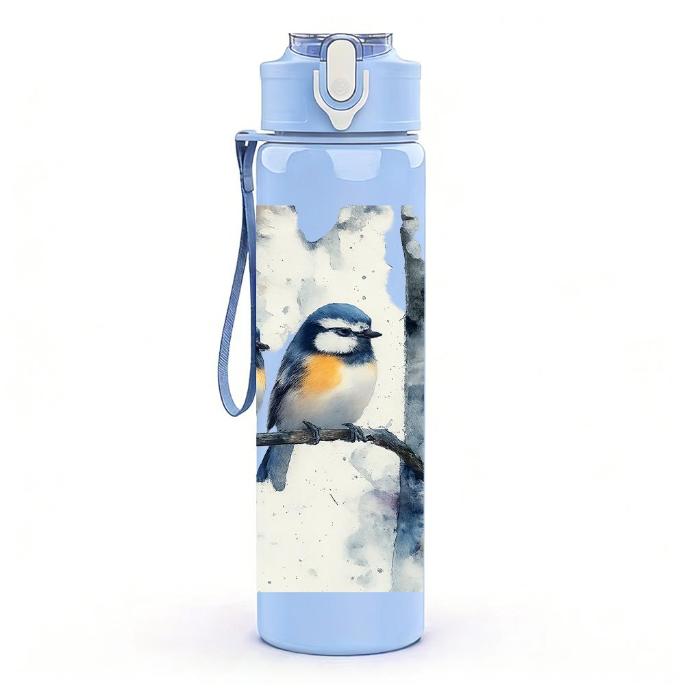 1PC Two Birds Birch Tree Branch 750ml Color Plastic Sports Water Bottle Leakproof Flip Straw Lid Suitable for Sports Office Home Use