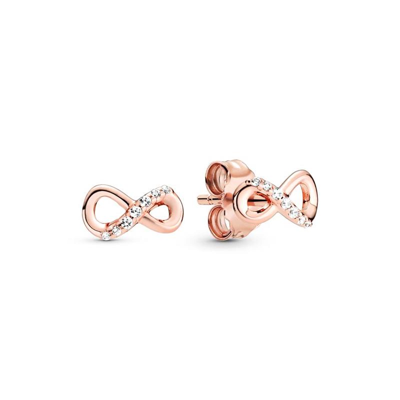 Authentic 925 Sterling Silver Circle & Infinity Stud Earrings Square Sparkle Stud Earrings For Women Europe Gift Diy Jewelry