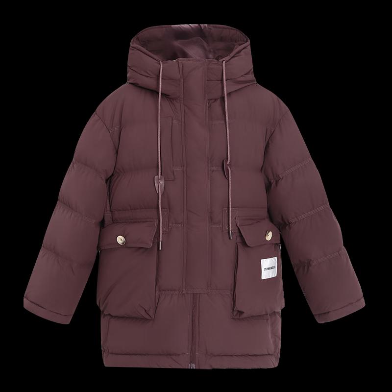 She Tu Women's Thickened Hooded Mid-Length Down Jacket