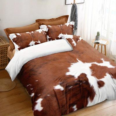 Juego de Funda Nórdica de Lujo con Estampado de Piel de 3 Piezas - Suave, Cómodo, Ropa de Cama Estilo Piel de Vaca Rústica con Estampado de Costuras - Perfecto