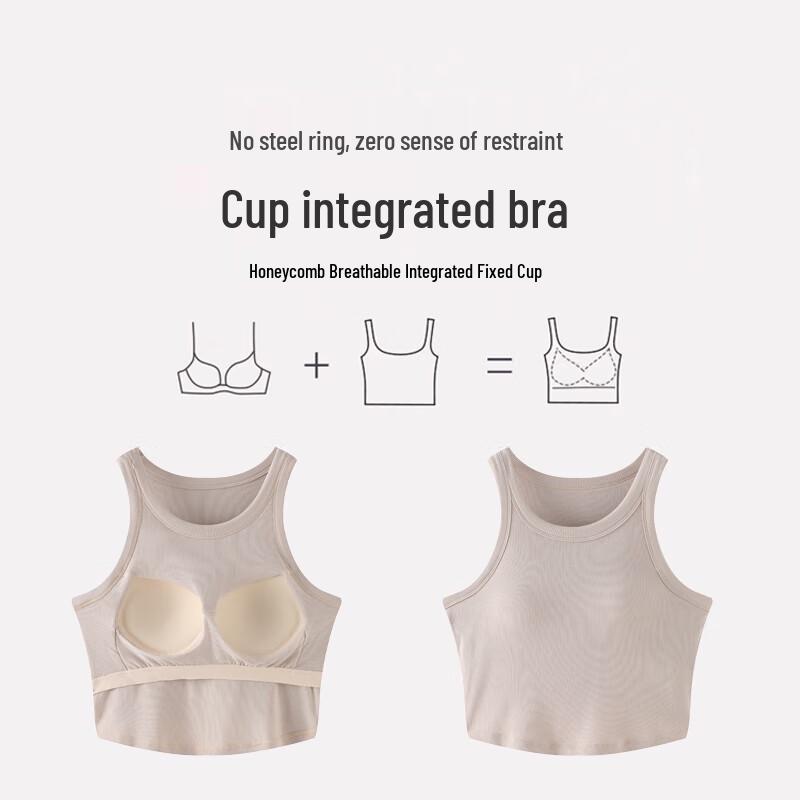 QiSiNiao Modal Ribbed Cropped Camisole with Built-in Bra B25C69