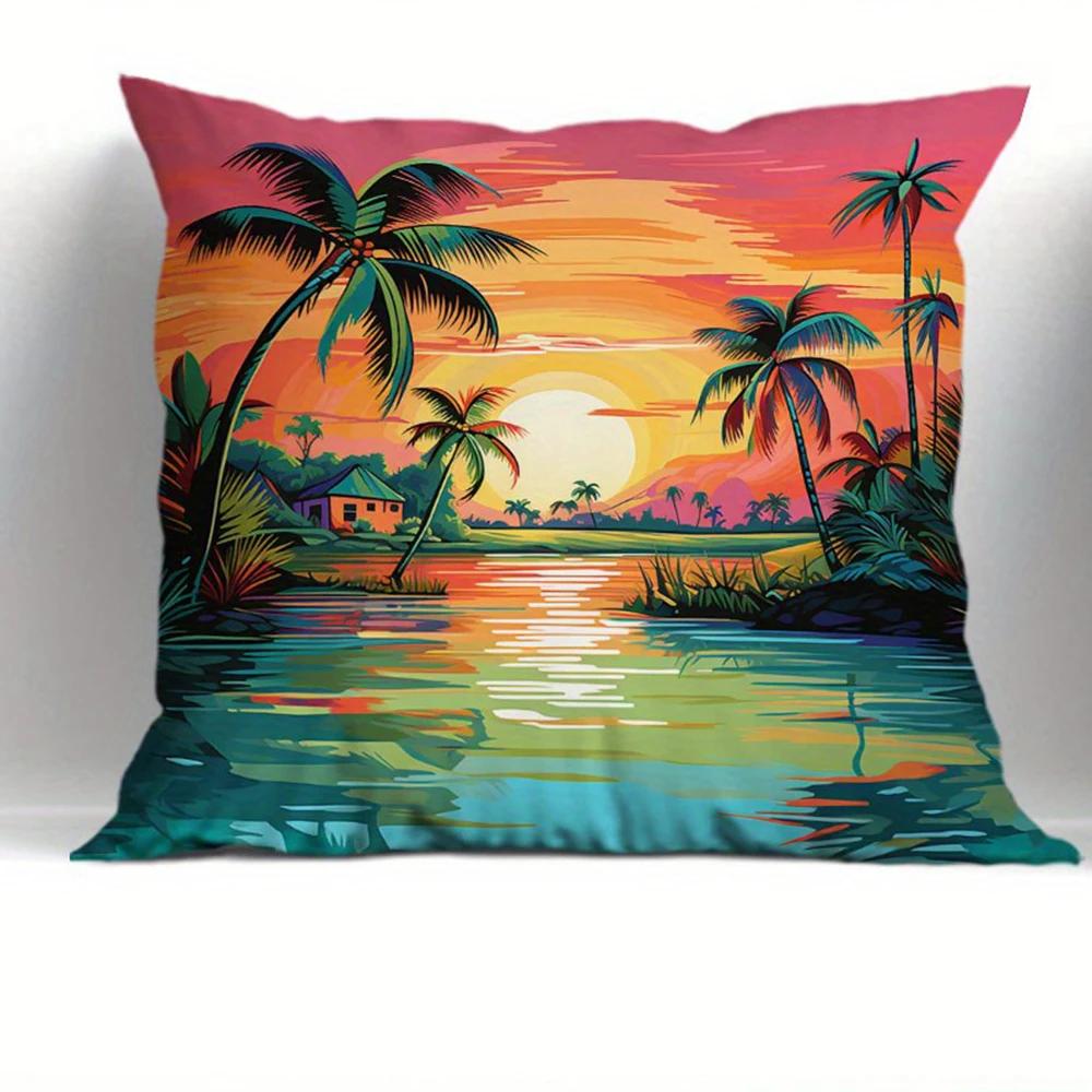 Cyberpunk sunset decorative pillowcase, pillowcase ultra-soft polyester material living room sofa back car pillowcase decoration