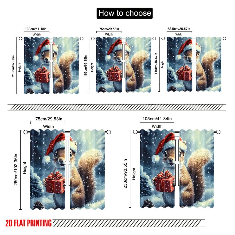 2pcs,2D Plane Printing Minimalist Curtains Cute Squirrel Christmas Gift Durable Polyester (without Rod) All Seasons Use for