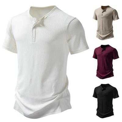 Men's Henley Collar T Shirts Summer Casual Solid Color Short Sleeve T Shirt  High Quality Tops