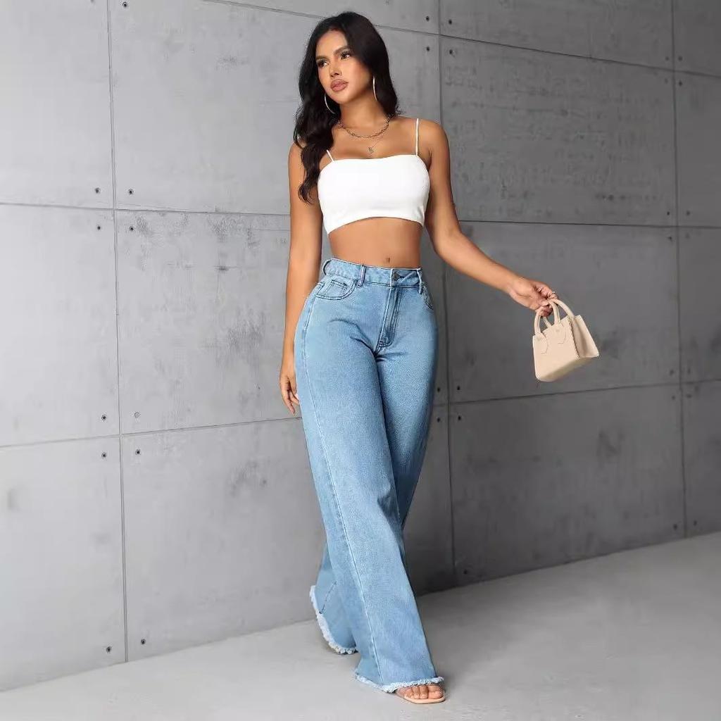 In-Stock Women's Floor-Length Low-Waisted Wide-Leg Jeans