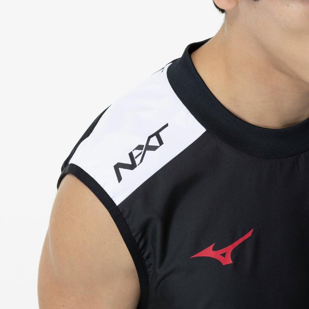 Mizuno N-XT Sleeveless Breaker Shirt for Volleyball, Club Activities, V2MEC001, Black/Red