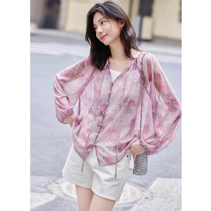

Demana Spring French Floral Tie-Front Blouse L