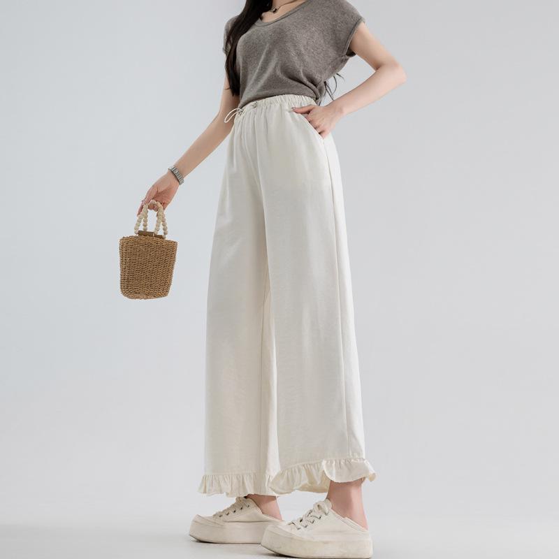 

Real Shot Maternity Ice Cool Wide-Leg Pants - New Style 2026 Summer, Versatile Loose Fit with Ruffle Hem, No Tummy Support. L абрикосовый