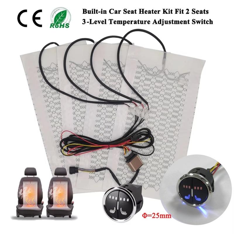 Universal Car Seat Heater Kit Fit 2 Seats 12V Carbon Fiber Heating Pads 3 Levels Round Dual Control Switch System With Harness