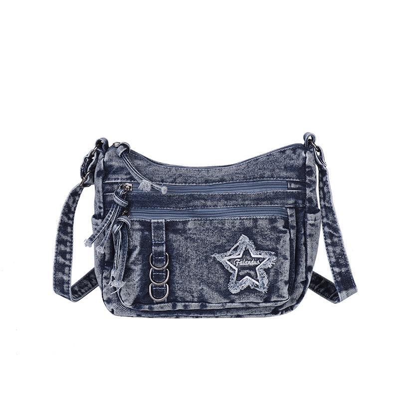 Denim Bag Multi-zipper Retro Crossbody Bag Middle-aged Mother Bag