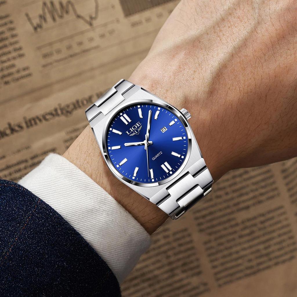 LIGE Waterproof Luminous Men's Quartz Multifunctional Business Watch with Calendar