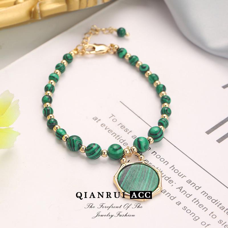 Vintage Malachite French Green Pattern Glass Bracelet