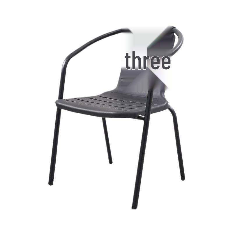 Outdoor Patio & Balcony Dining Chair Set - Wrought Iron & Rattan Backrest Chairs