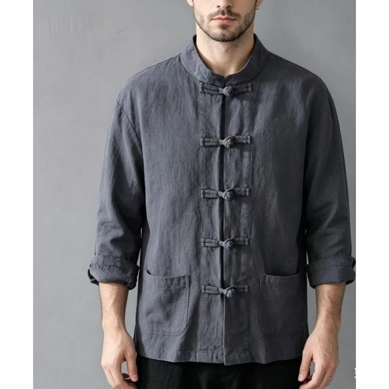 Mens Traditional Chinese Style Cotton Linen Tang Suit Shirt