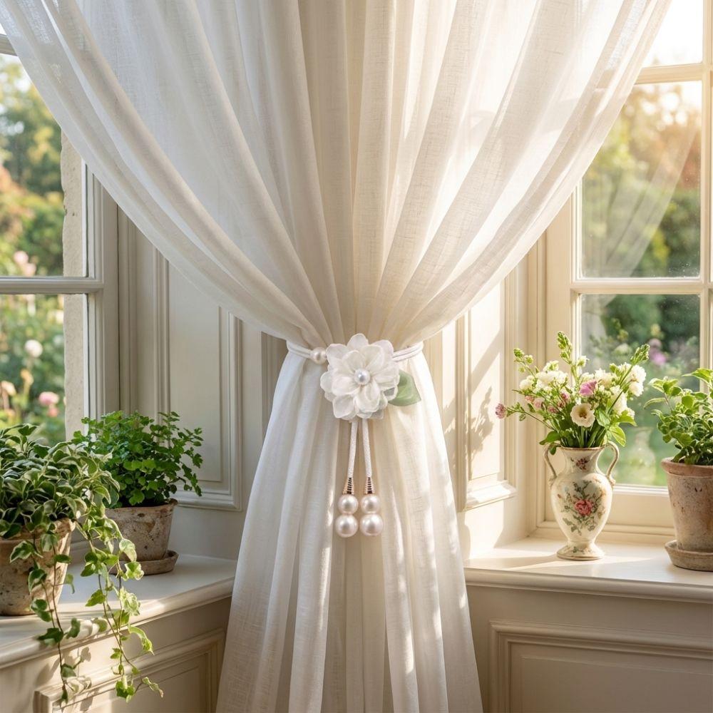Adjustable Flowers Curtain Straps with Pearl Pendant Curtain Buckle Curtain Binding  Living Room