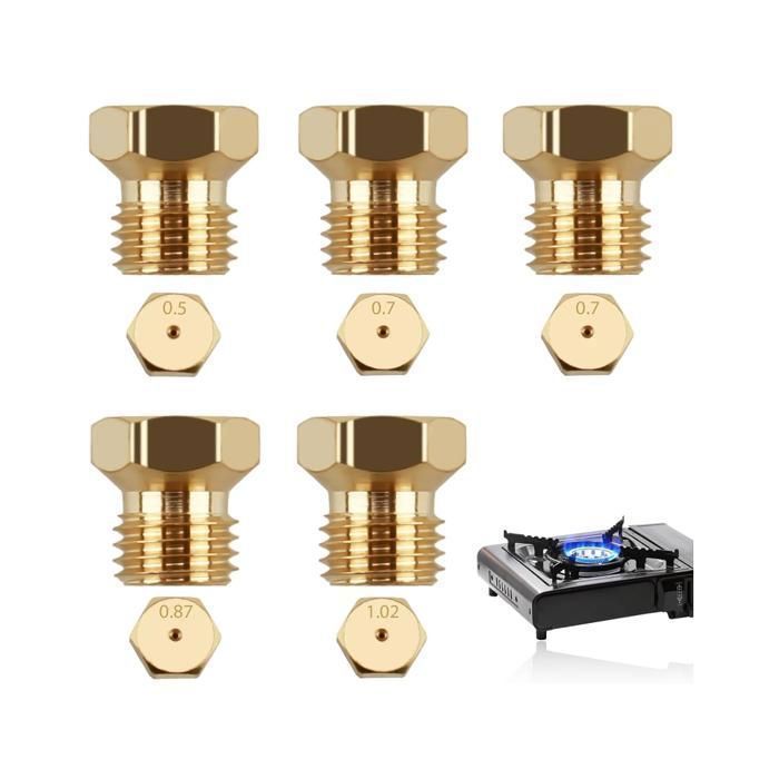 5pc Gicleurs Gaz Butane Universel, Gicleur Butane pour Gazinière, Cuisinière Plaque Cuisson,Injecteur Gaz Gicleur 0,5/0,7/0,87/1,02