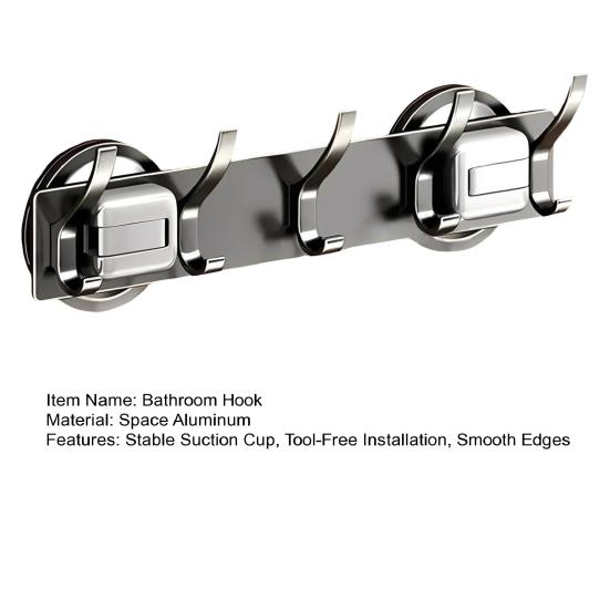 Bathroom Hook with Stable Suction Space Aluminum Tool-Free Installation Wall-mounted Heavy-duty Bathroom Hanger
