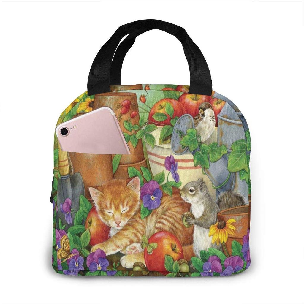 Insulated Lunch Bag Thermal Funny Cartoon Cats Tote Bags Cooler Picnic Food Lunch Box Bag For Kids Women Girls Men Children