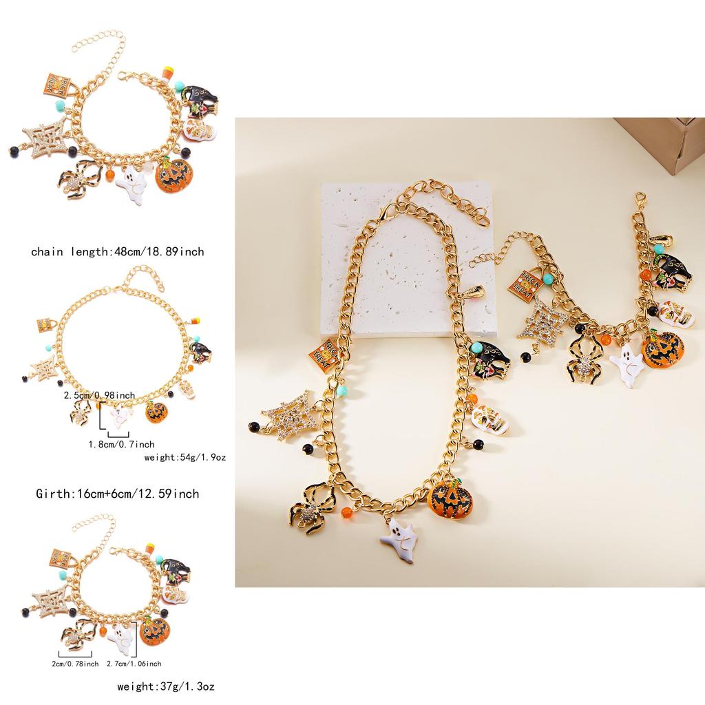 Halloween Pumpkin Ghost Spider Alloy Jewelry Set With Chain For Men Women