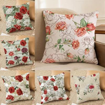Funda de Cojín de Flores Rosas Clásicas Felpa Suave Impresa por Ambos Lados Funda de Cojín para Sofá Decoración Acogedora para Todas las Estaciones Regalo