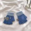 Cute Little Fish Gloves Winter Warm Baby Half Finger Cartoon Boy Minute Hand Knitted Color Blocking Gloves