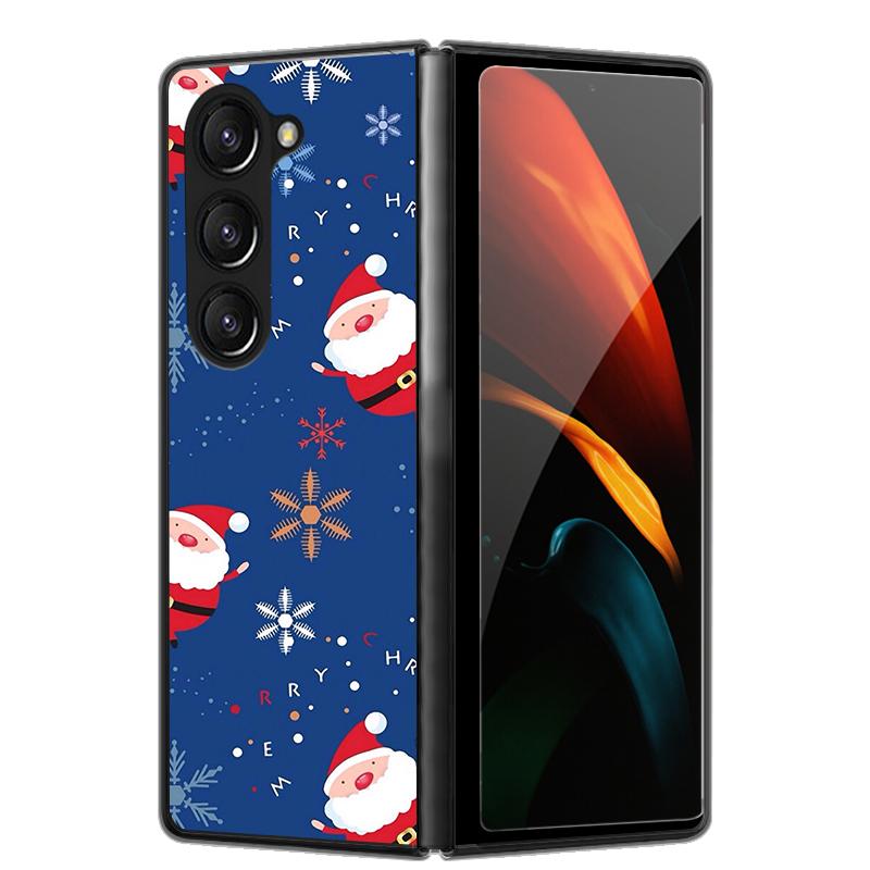 Christmas Case For Samsung Galaxy Z Fold 6 5 4 3 Cover Fold5 Fold4 Lovely Black Hard Plastic PC Cover For Galaxy Z Fold5 5G Case