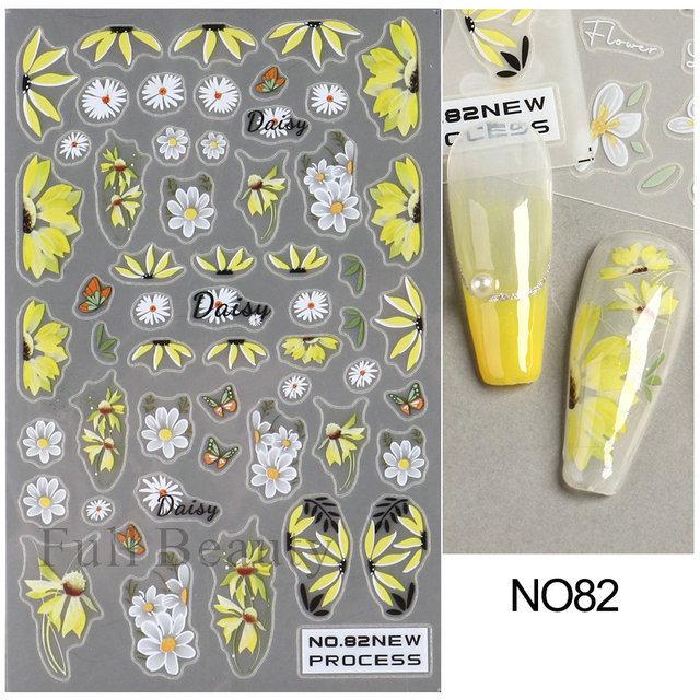 Nail Art Stickers Ins Spring Small White Flower Sunflower Butterfly Tough And Thin Series Adhesive Nail Stickers