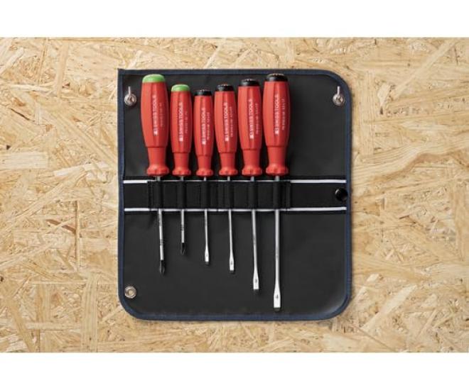 PB Swiss Tools Zestaw wkrętaków SwissGrip z rolką, 6 sztuk (PoziPlastic z nacięciem) Etui, 8562.SUGY