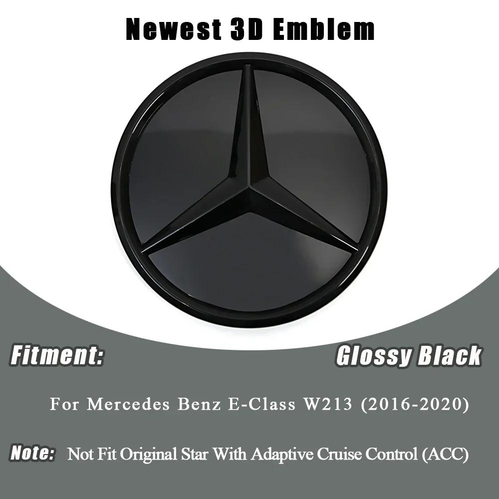 Calandre avant 3D Miroir Étoile Emblème Logo Noir Brillant et Argent Chrome Pour Mercedes Benz Classe E W213 2016-2020 E200 E2