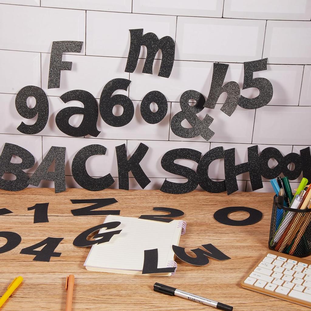 72 Pcs Glitter Cutout Bulletin Board Letters for Classroom 4" Upper and Lowercase Alphabet Numbers Punctuation with Adhesive Dots for Back to School