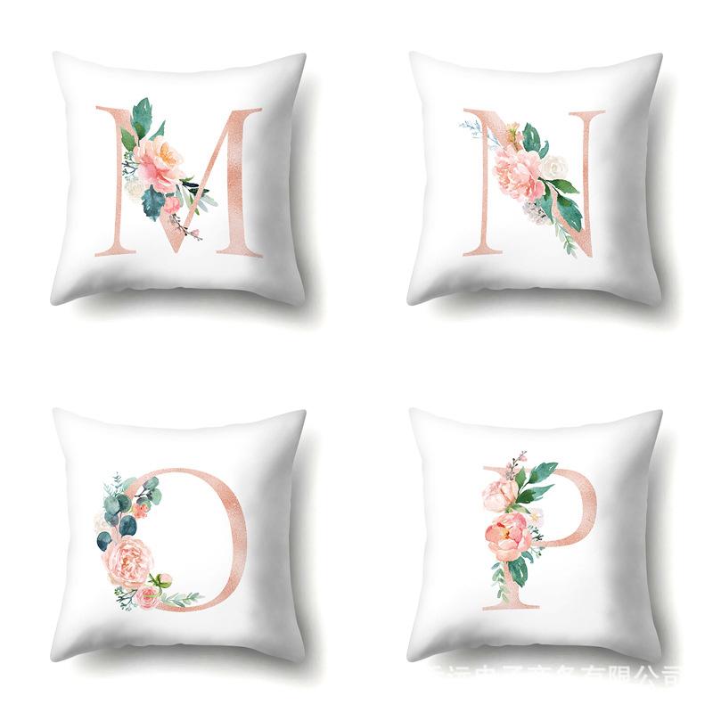 Polyester Pillowcase Home Pink Floral Decorative Print Pillowcase 26 English Letter Cushion Cover
