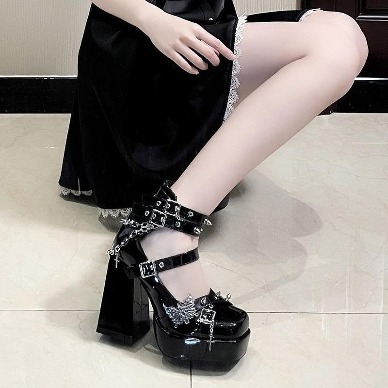 Fashion Shoes for Women High Quality Platform Lolita High Heels Fashion Gothic Leather Women's High Heels Bow Mary Jane Thick Sole Pump