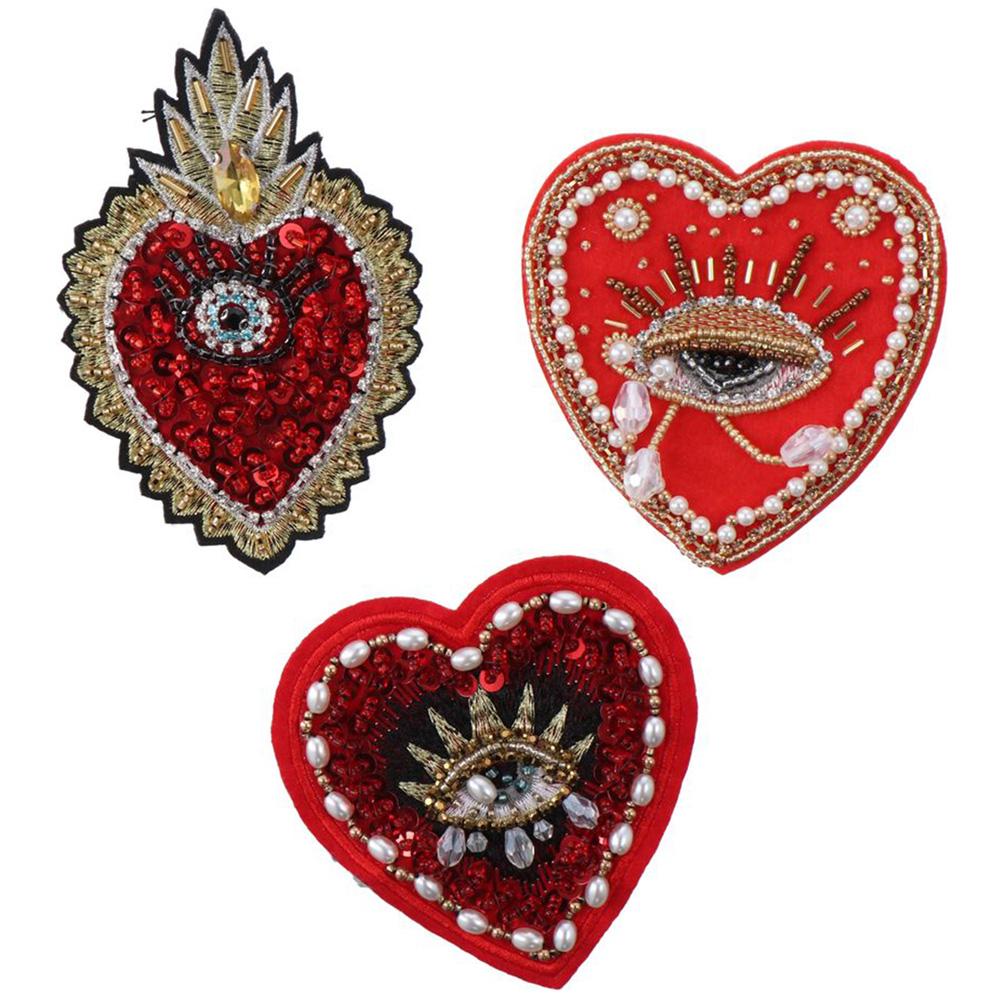 3 Stück 3 Stile Liebe Aufbügeln Glitzer Pailletten Herz Perlen Aufnähen Aufnäher Applikation Kleidung für Handtasche