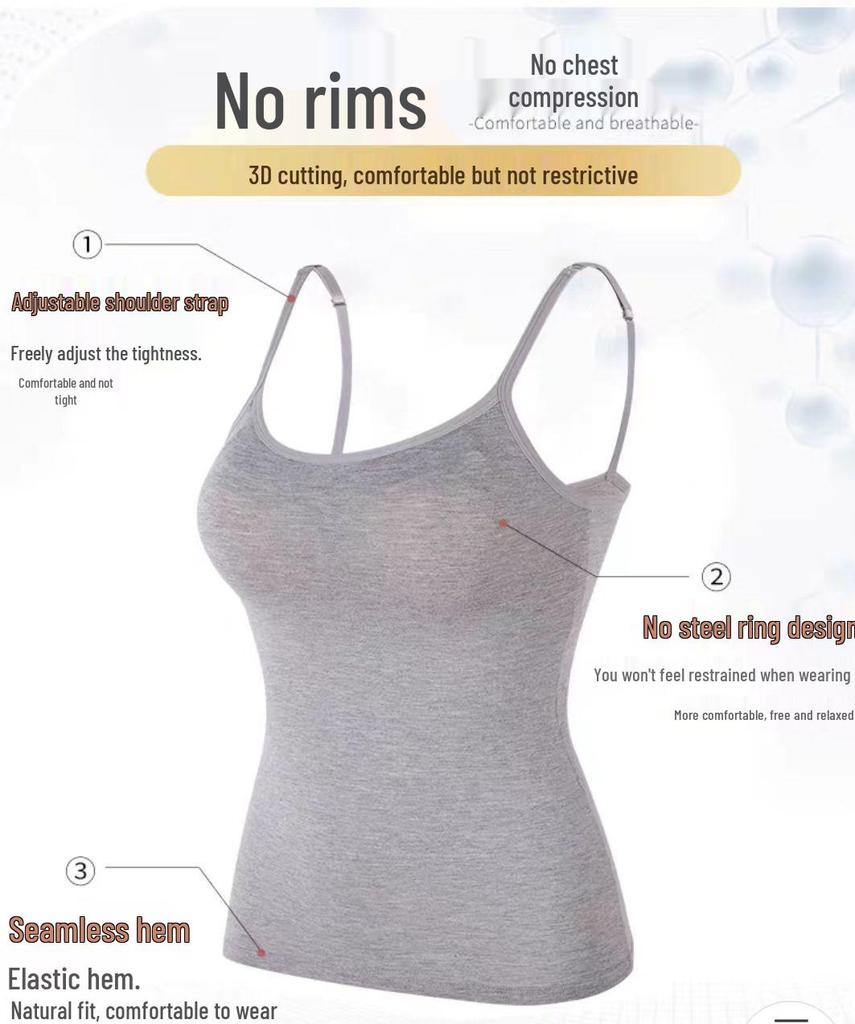 Women's Modal Spaghetti Strap Tank Top with Built-in Bra Pad and Wireless Cups