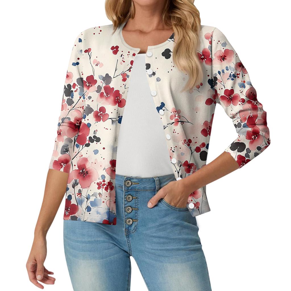 Women's Fashionable, Casual, Comfortable Floral Cardigan Jacket