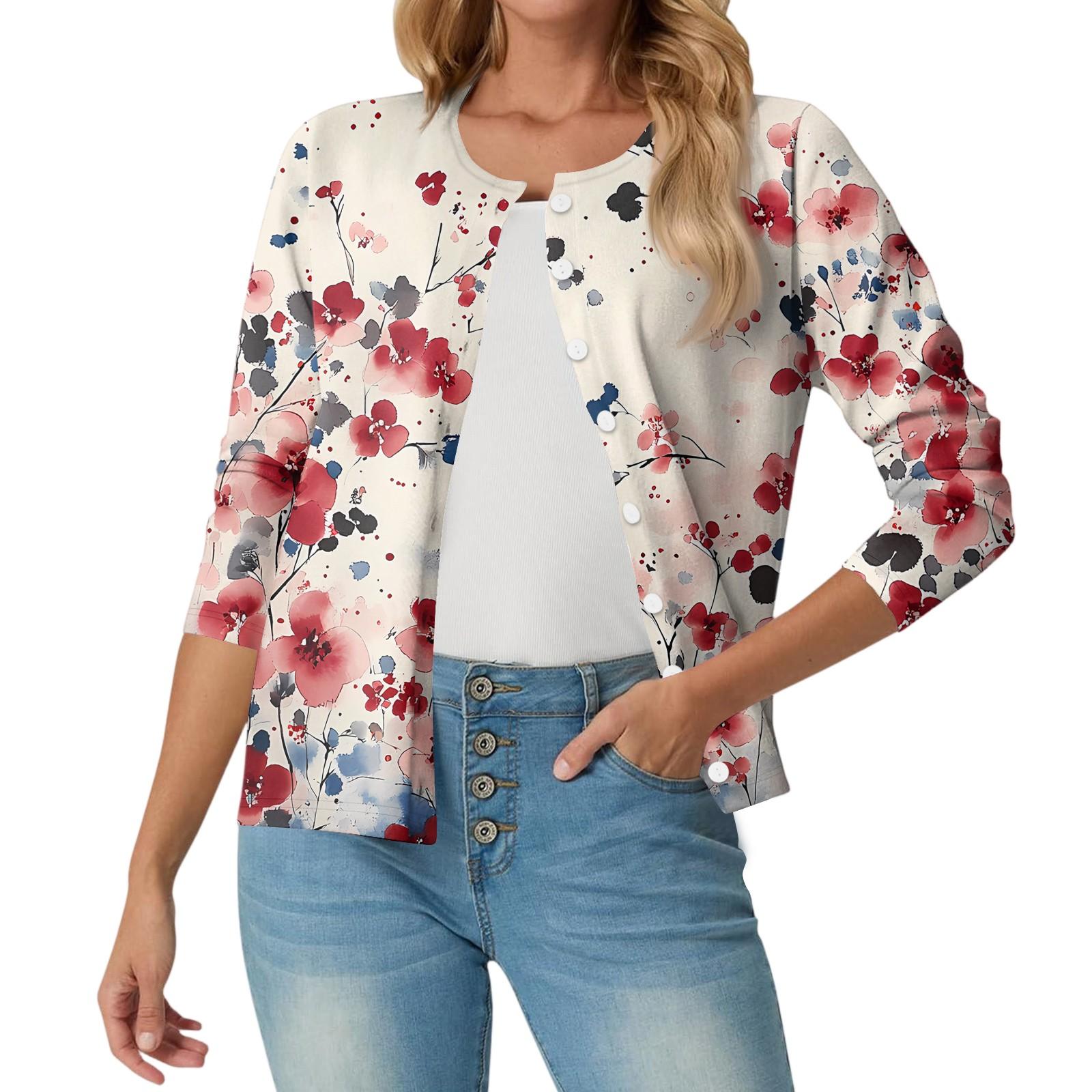 

Женский модный, повседневный, удобный кардиган с цветочным принтом XL