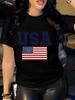 Women'S Patriotic USA Letter Print T-Shirt  Casual Crew Neck Short Sleeve Perfect for Spring  Fall Everyday Tshirt Graphic Tee