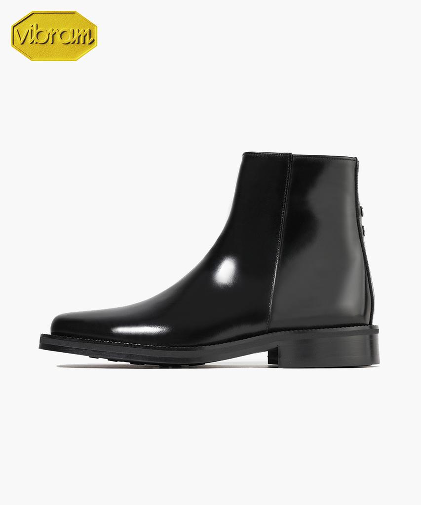 Firenze Atelier [Vibram] Minimal Square Toe Standard Rubber Sole Zip-Up Boots 9410-Z [Black Box]
