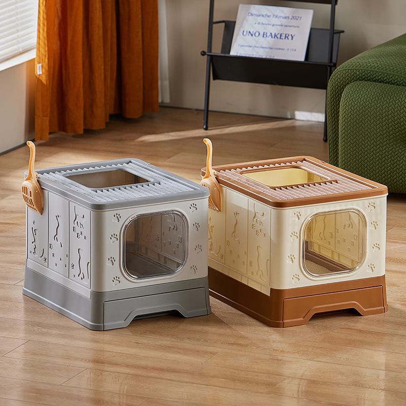 Extra Large Enclosed Cat Litter Box with Deodorizing, Anti-Splash, Foldable Pull-Out Design