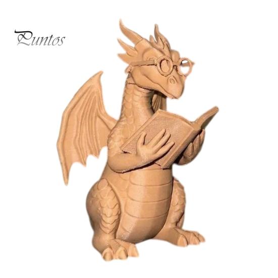Collectible Dragon Ornament Reading Figurine with Glasses, Statue, 3D Printed Statue Bookshelf Decor, Whimsical Desktop Ornament, Gift for Book Lovers