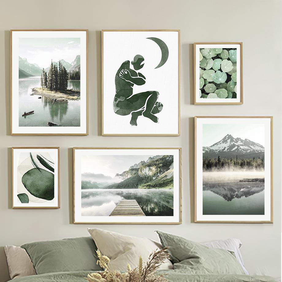 Sommer Grün See Wald Hügel Blume Abstrakte Nordic Poster Und Drucke Wand Kunst Leinwand Malerei Dekor Bilder Wohnzimmer