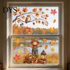 Decorative Glass Clings 6 Sheets Autumn Harvest Static Window Stickers, Maple Leaves Scarecrows Bicycle Owl Thanksgiving Home Decor Decals,