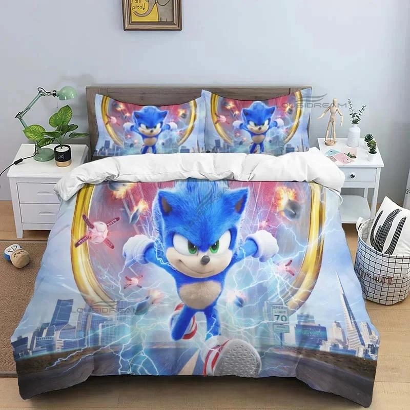 3D Cartoon Game Hedgehog Comforter Bedding Set,Duvet Cover Bed Set Quilt Cover Pillowcase,King Queen Size Bedding Set