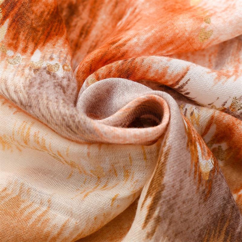 Spring and Summer Scarf Small Fragrant Wind Bronzing Color Mountain Silk Scarf Warm Shawl Women Casual Fashion Gauze Shawl