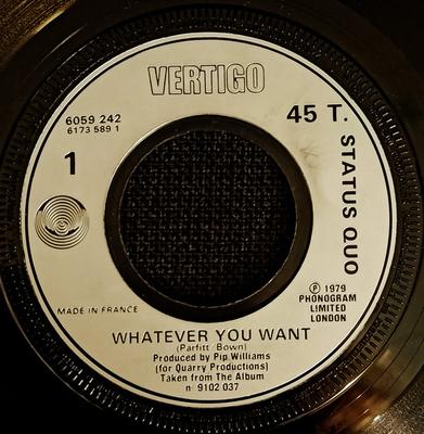 Disque 7 pouces STATUS QUO - Whatever You Want 6059242 Vertigo 1979 Royaume-Uni Rock Occasion