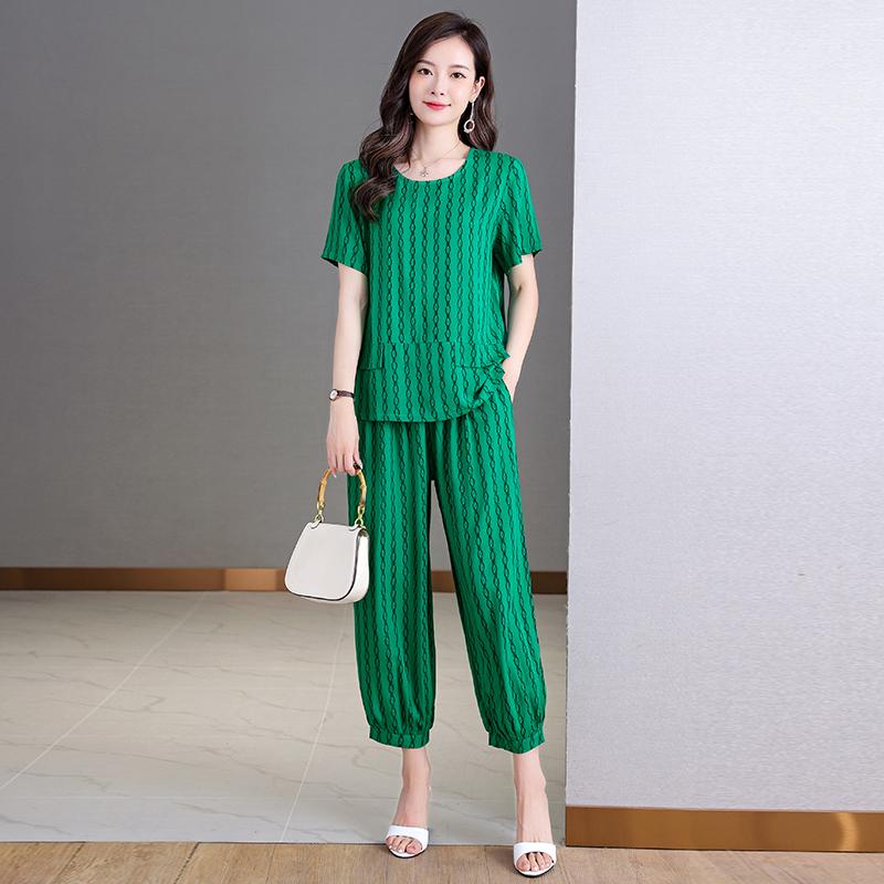 Damen-Hosen-Sets, Sommer, Übergröße, elegantes 2-teiliges Set für Damen, lässige Hose mit hoher Taille und Kurzarmbluse