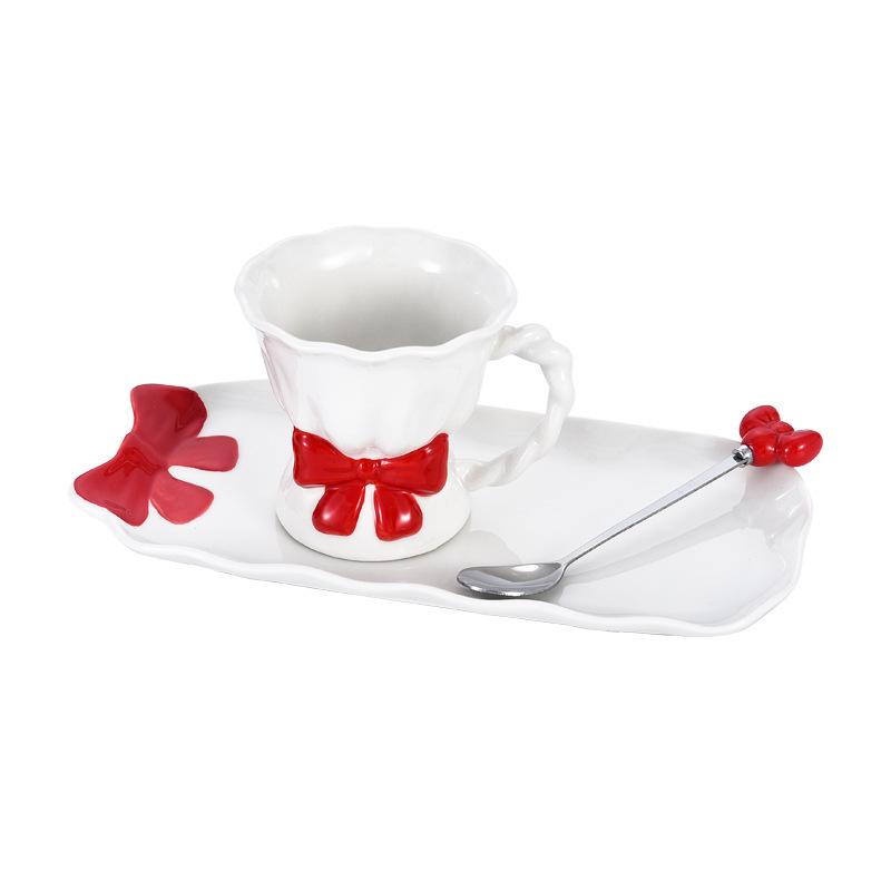 High Looking Bow-shaped Ceramic Mug Home Exquisite Afternoon Tea One Cup One Dish Set for Best Friend Cup