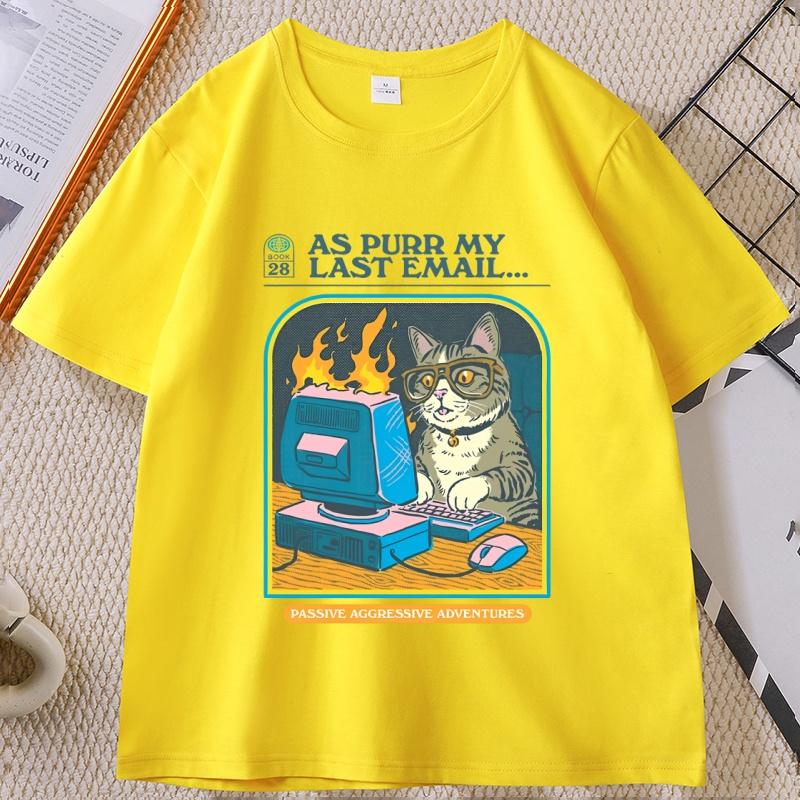 Funny Cat Work Graphic Tshirts Casual Cotton Short Sleeve Round Neck T Shirt Streetwear Unisex Women Summer Comfortable Tees
