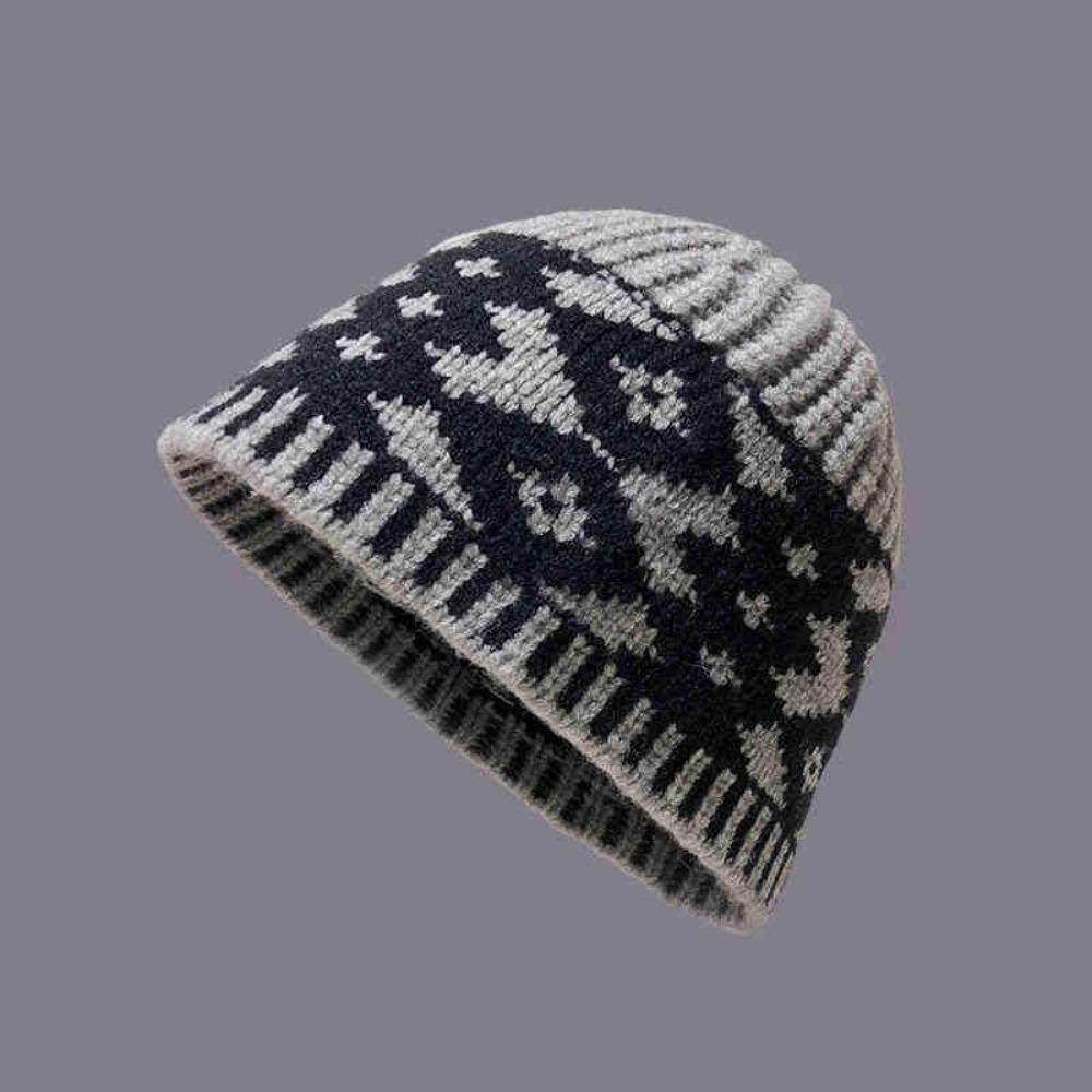 

Теплые шапки Вязаная шапка с сетчатым принтом Сладкая жаккардовая вязаная шапка для девочек серый